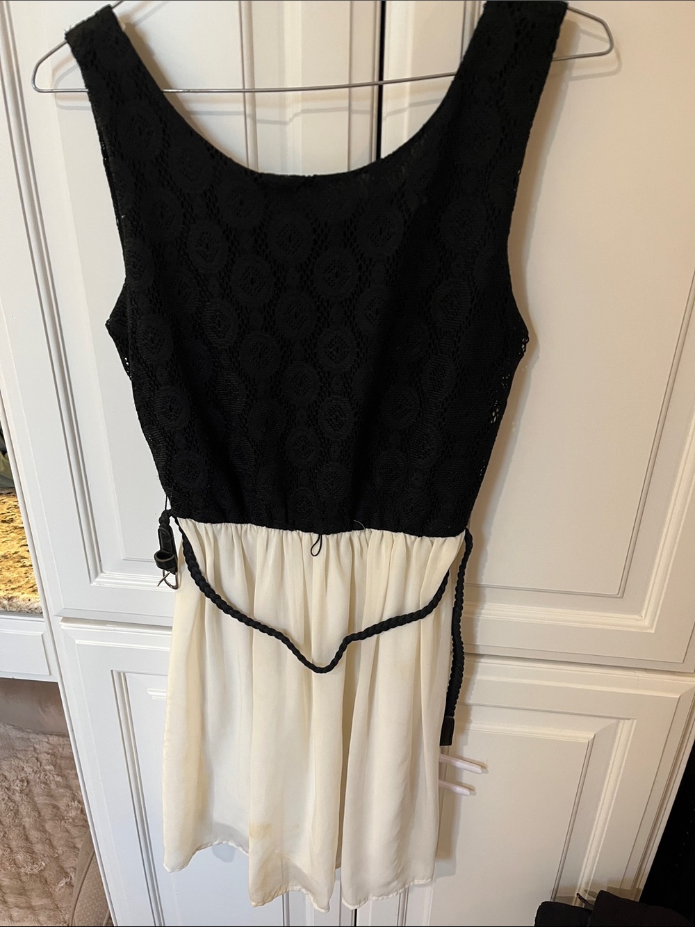 As U Wish Black Lace Top Cream Skirt Sleeveless Mini Dress
